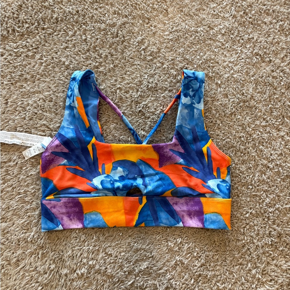 Marika Floral Print Sports Bra in Blue, Orange, Purple